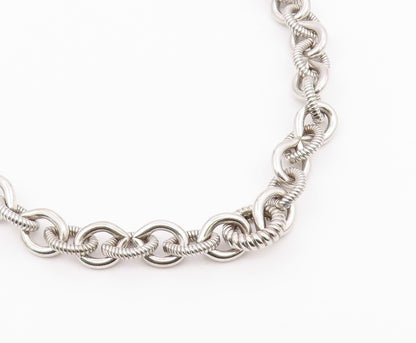 JUDITH RIPKA 925 Sterling Silver Vintage Polished & Ribbed Chain Necklace NE3922