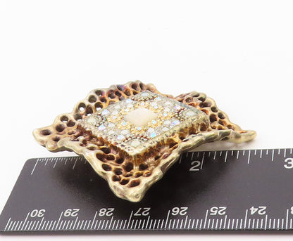 925 Sterling Silver Vintage Brooch Pin Gold Plated Brutalist Rhinestone  BP11554
