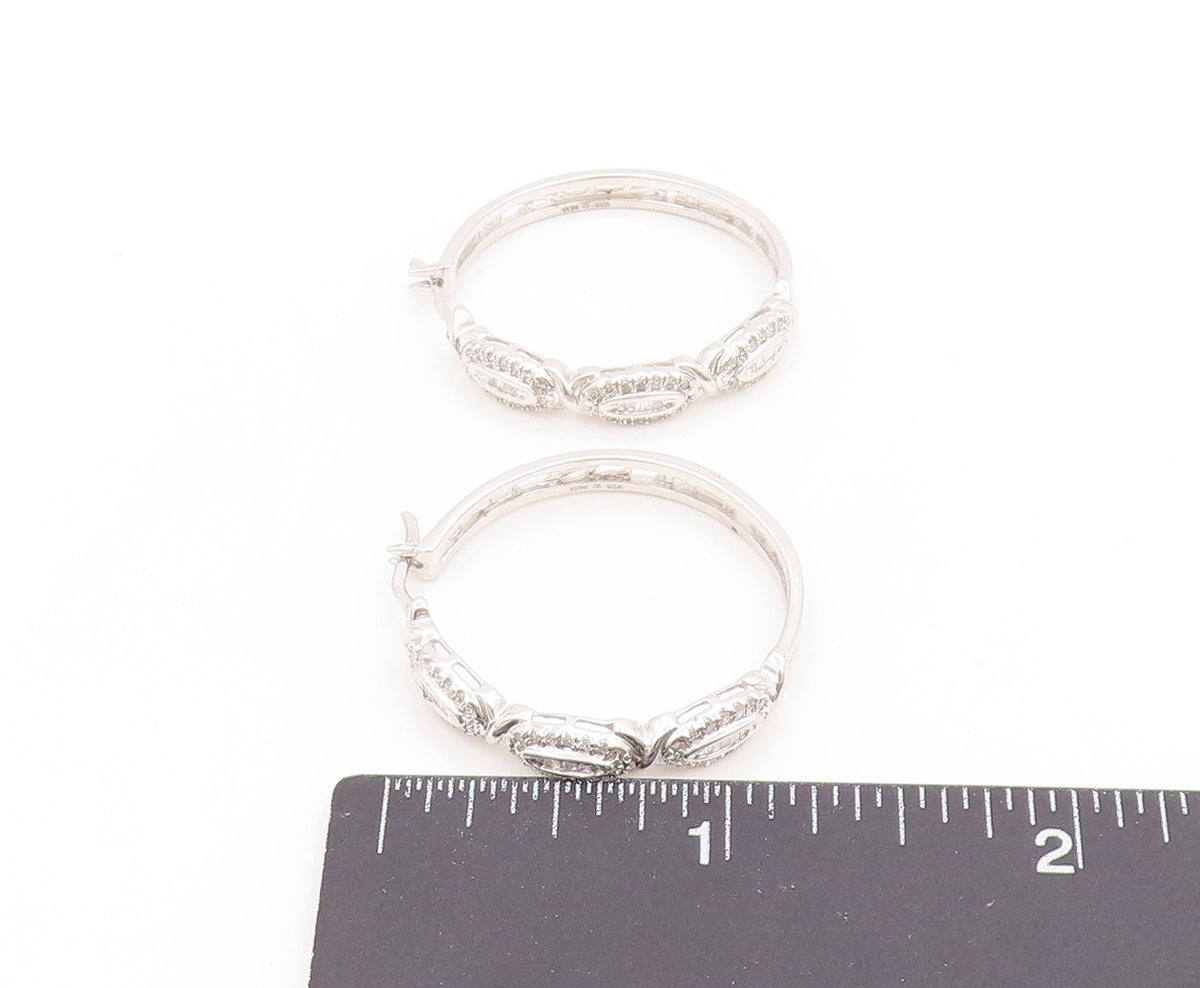 925 Sterling Silver Vintage Earrings Real 1/2ct Diamonds Elegant Hoops  EG14019