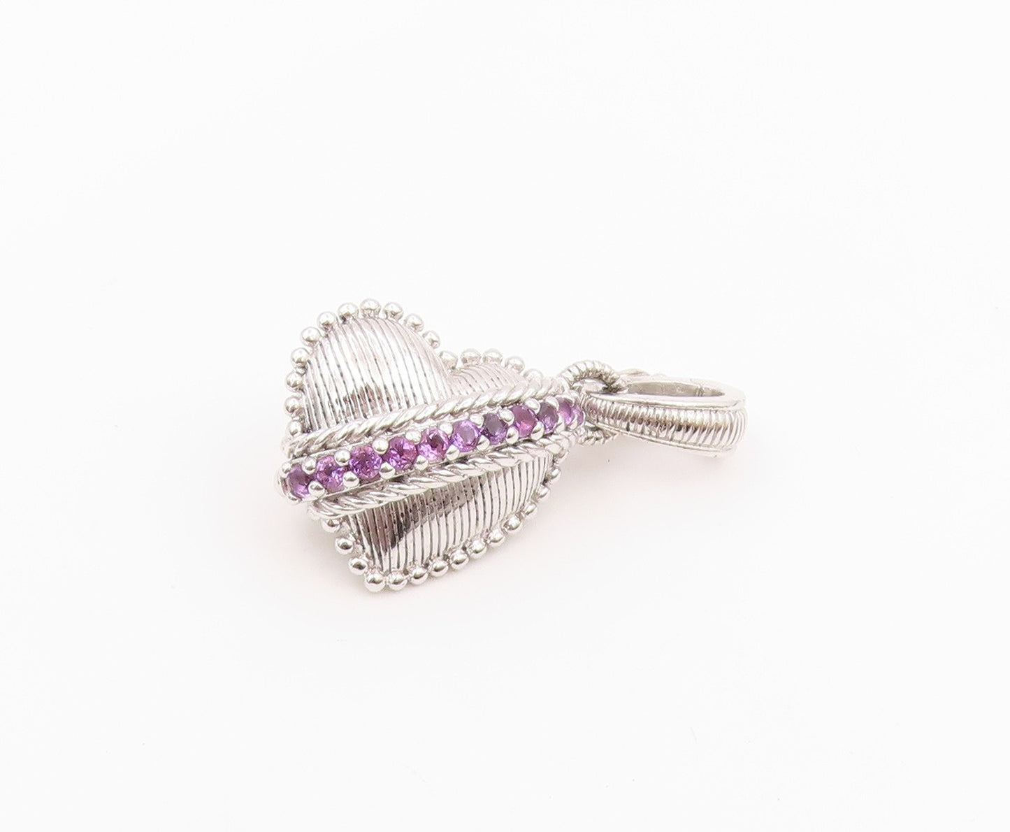 925 Sterling Silver Vintage Pendant JUDITH RIPKA Pink Sapphire Heart  PT26412