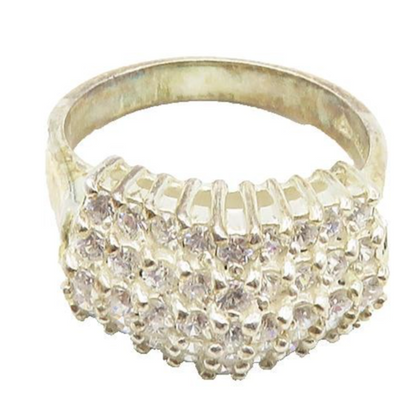 925 Sterling Silver  Cubic Zirconia Cluster Pointed Dome Band Ring Sz 9 RG9703