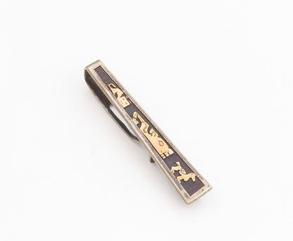 18k Gold & 925 Sterling Silver Vintage Tie Clip Aztec Inca Tribal Art Bar TR4112