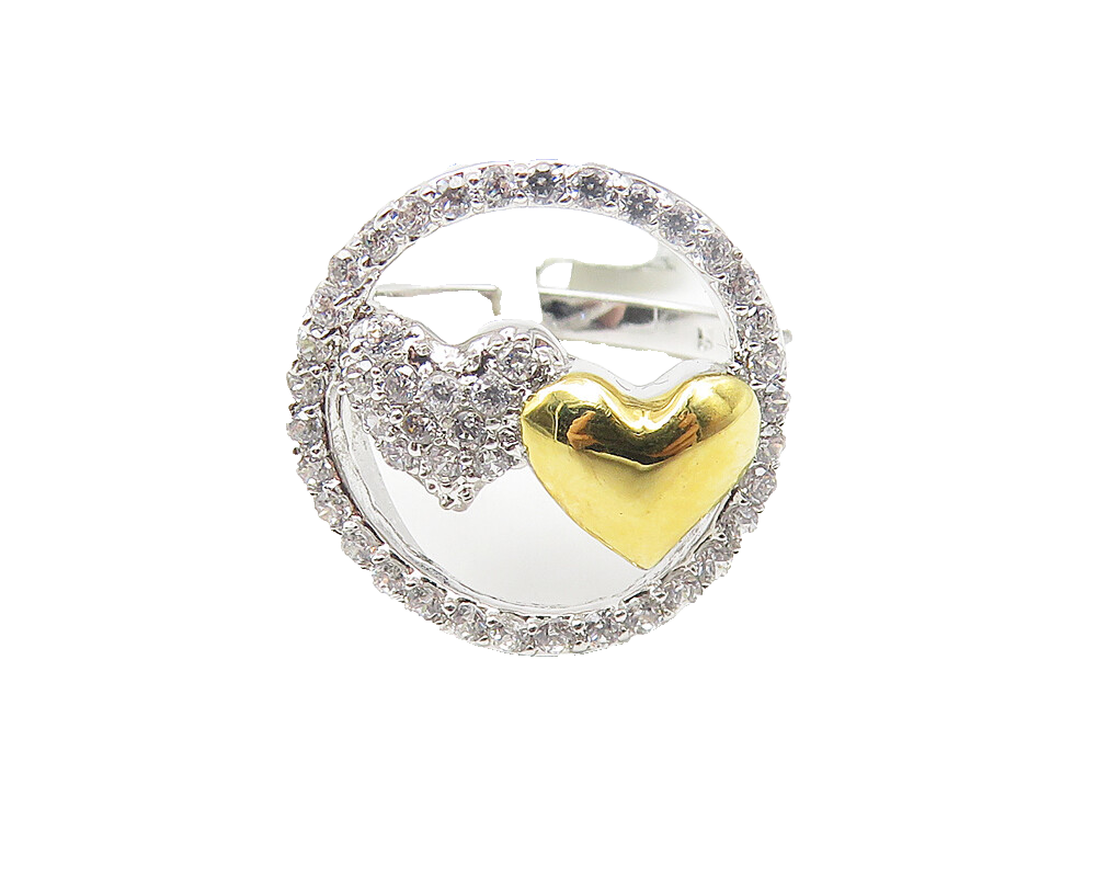 925 Sterling Silver  Sparkling Topaz 2 Tone Love Heart Band Ring Sz 7  RG10759
