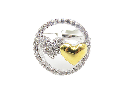925 Sterling Silver  Sparkling Topaz 2 Tone Love Heart Band Ring Sz 7  RG10759