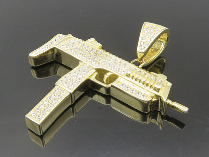 925 Sterling Silver  Cubic Zirconia Encrusted Machine Gun Pendant  PT8006