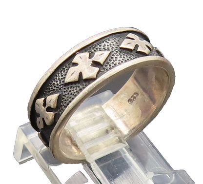 925 Silver  Vintage Carved Pointed Flower Raised Bordered Ring Sz 6.5  RG26785