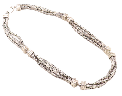 925 Sterling Silver Vintage Necklace Solid Designer Linked Multi Chain  NE4329