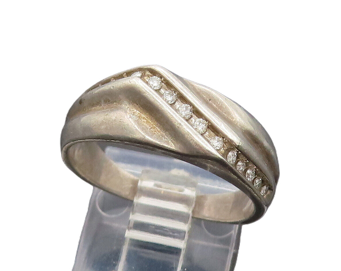 925 Sterling Silver  Vintage Genuine Diamonds Zig Zag Band Ring Sz 8  RG26288