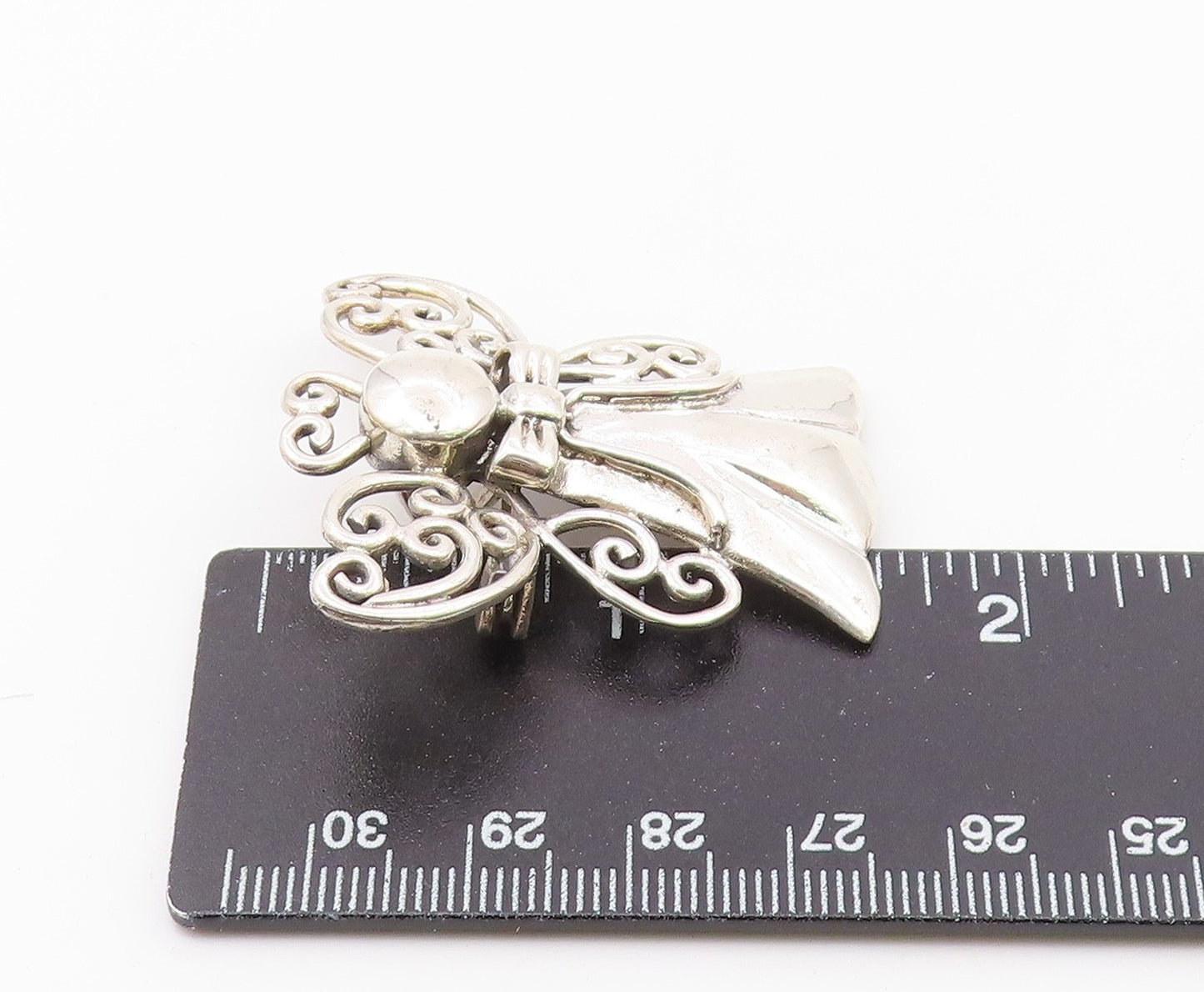 925 Sterling Silver  Vintage Shiny Swirl Wings Angel Motif Brooch Pin  BP5056