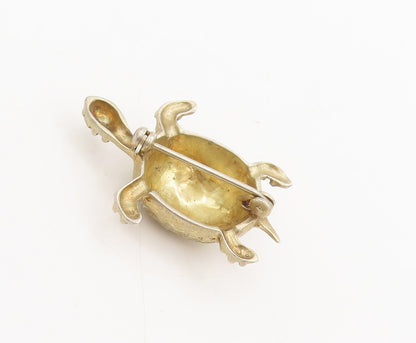 EUROPE 925 Silver  Vintage Gold Plated Carved Beaded Turtle Brooch Pin BP10306