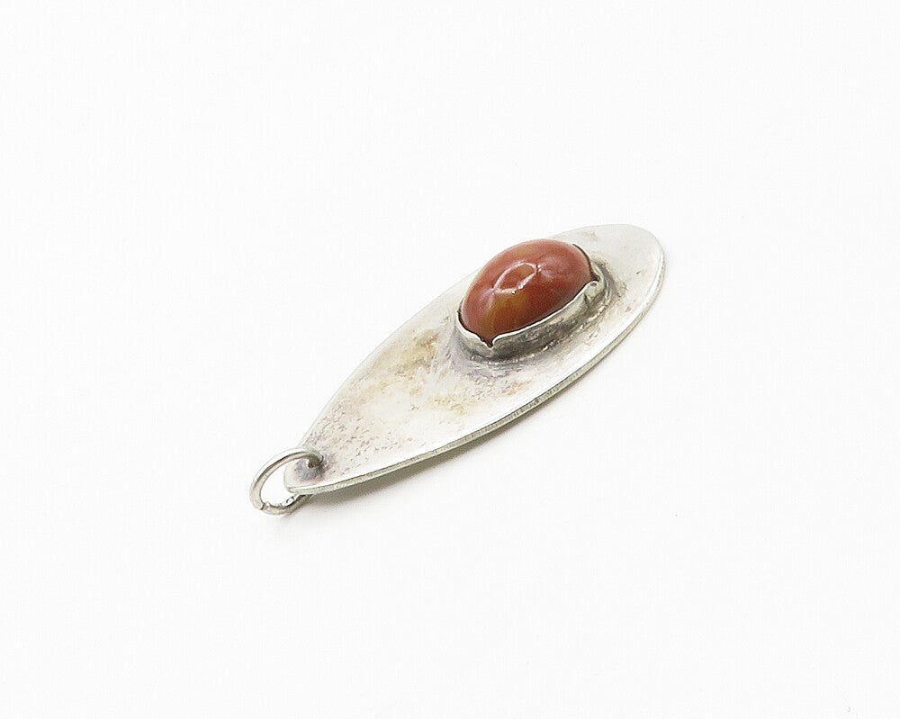 925 Sterling Silver  Vintage Cabochon Cut Agate Smooth Oval Pendant  PT13636