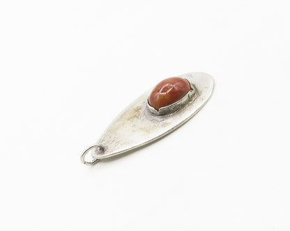 925 Sterling Silver  Vintage Cabochon Cut Agate Smooth Oval Pendant  PT13636