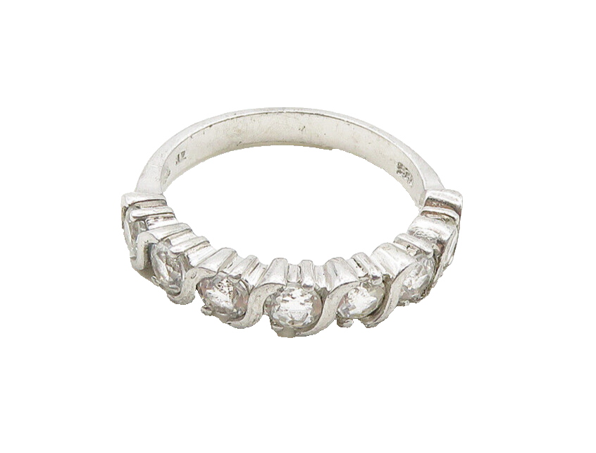 925 Sterling Silver   Vintage Prong Set Topaz Swirl Band Ring Sz 8  RG19407