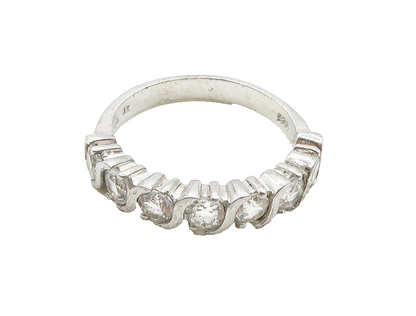 925 Sterling Silver   Vintage Prong Set Topaz Swirl Band Ring Sz 8  RG19407