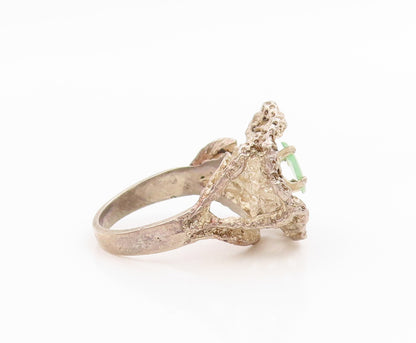 925 Sterling Silver Vintage Ring Jade Brutalist Design Band  Sz 7.5  RG35963