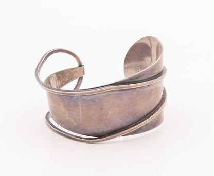 925 Sterling Silver Vintage Bracelet PAUL LOBEL Modernist Wavy Cuff  BT12127