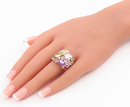 925 Sterling Silver Vintage Ring Multi Gemstone Cluster Band  Sz 10.5  RG36437
