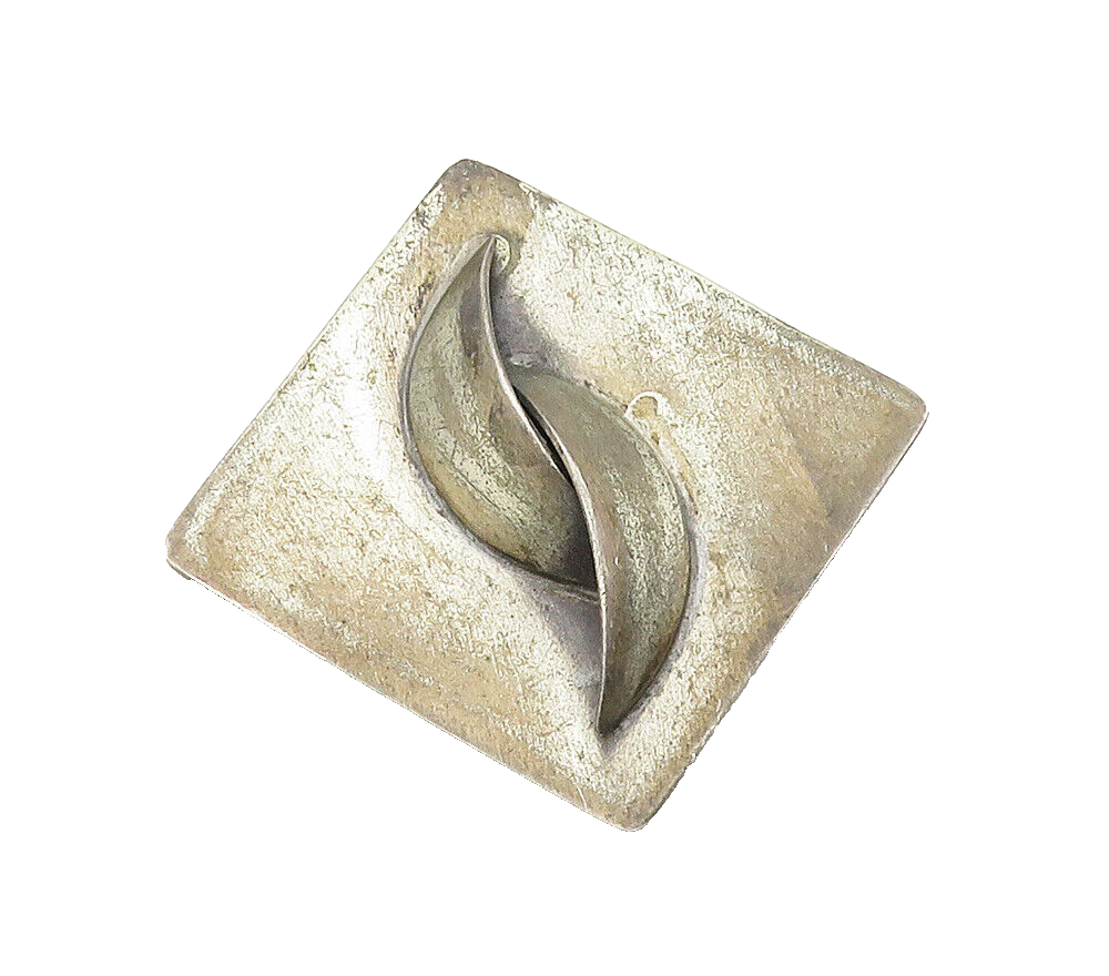 925 Sterling Silver  Vintage Dark Tone Smooth Square Brooch Pin  BP6166