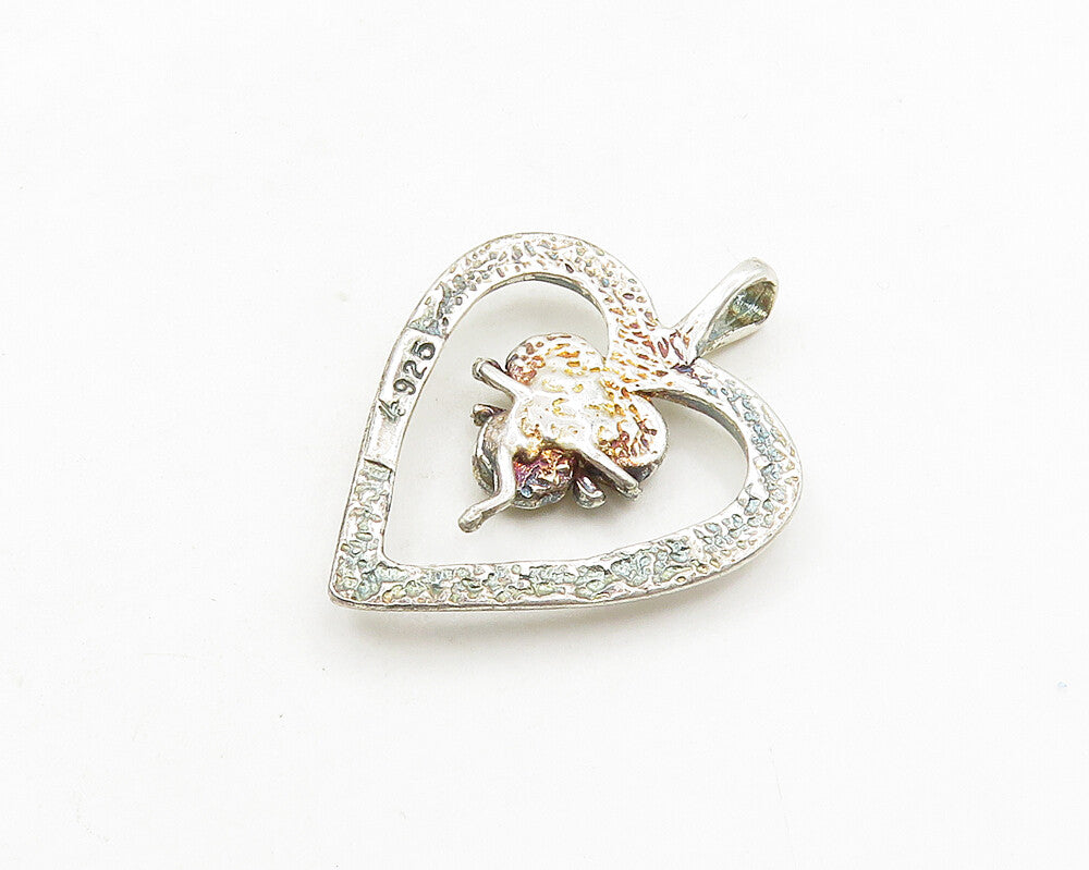 925 Sterling Silver  Vintage Shiny Open Love Heart Drop Pendant  PT15058