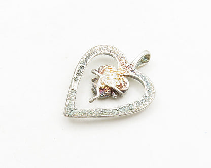 925 Sterling Silver  Vintage Shiny Open Love Heart Drop Pendant  PT15058