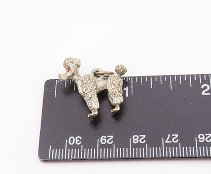 925 Sterling Silver  Vintage Garnet Eyes Poodle Dog Motif Pendant  PT19819
