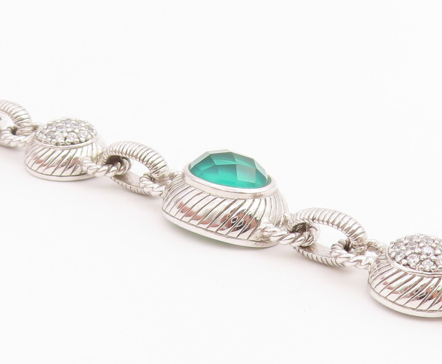 925 Sterling Silver Vintage Bracelet JUDITH RIPKA Chalcedony & CZ Link  BT12233