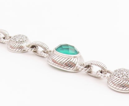 925 Sterling Silver Vintage Bracelet JUDITH RIPKA Chalcedony & CZ Link  BT12233