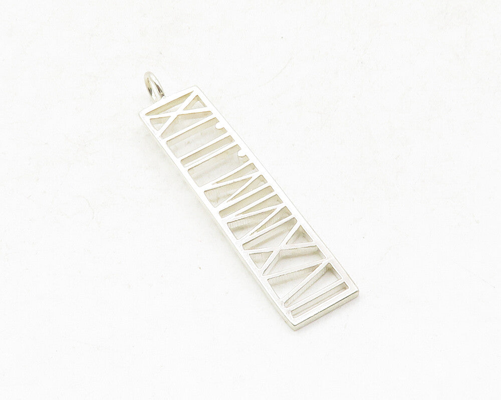925 Sterling Silver  Shiny Open Roman Numerals Bar Pendant  PT10072