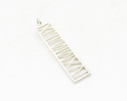 925 Sterling Silver  Shiny Open Roman Numerals Bar Pendant  PT10072