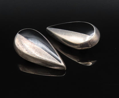 MEXICO 925 Silver  Vintage Half Enamel Pear Shaped Clip Back Earrings  EG12200
