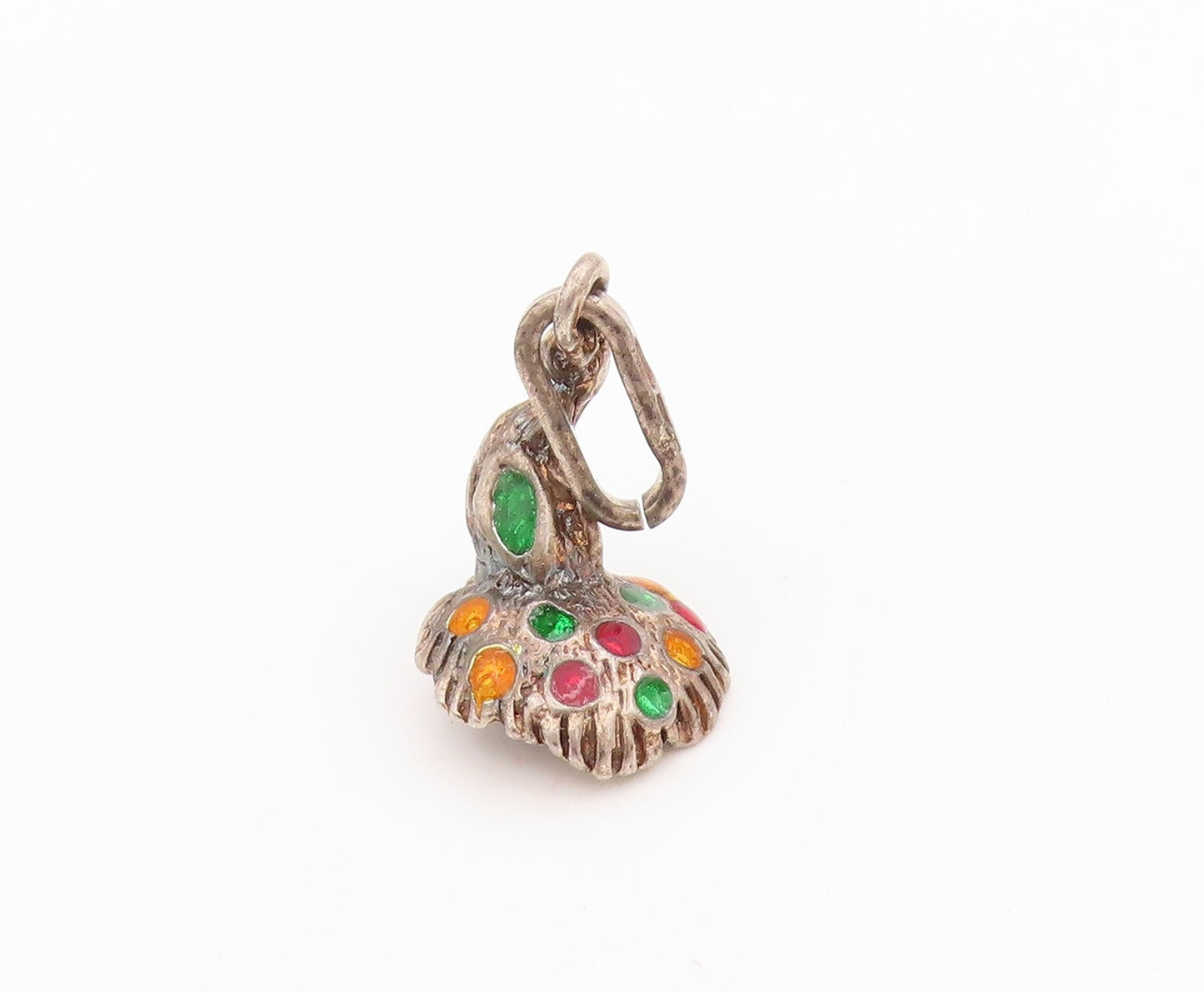 925 Sterling Silver Vintage Pendant Enameled 3D Carved Peacock Charm  PT24426