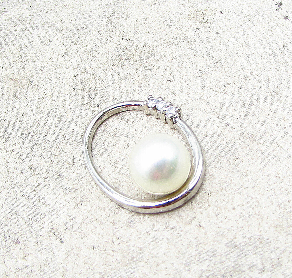 925 Sterling Silver  Freshwater Pearl & Cubic Zirconia Slider Pendant  PT1523