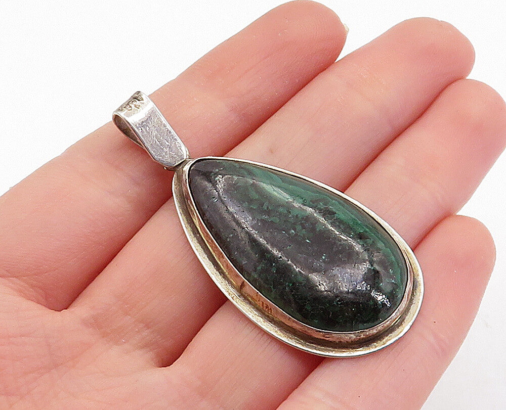 925 Sterling Silver  Vintage Cabochon Cut Eilat Stone Tear Drop Pendant PT4121