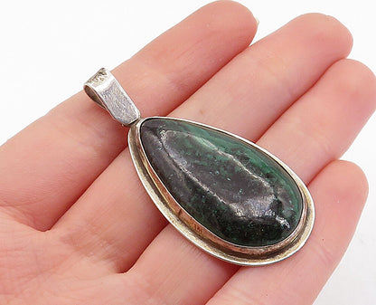 925 Sterling Silver  Vintage Cabochon Cut Eilat Stone Tear Drop Pendant PT4121