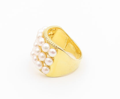 925 Sterling Silver Vintage Ring Gold Plated Multi Row Pearl Band Sz 10 RG36783