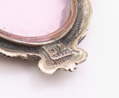 925 Sterling Silver Vintage Pendant Antique Dark Tone Floral Frame  PT24084