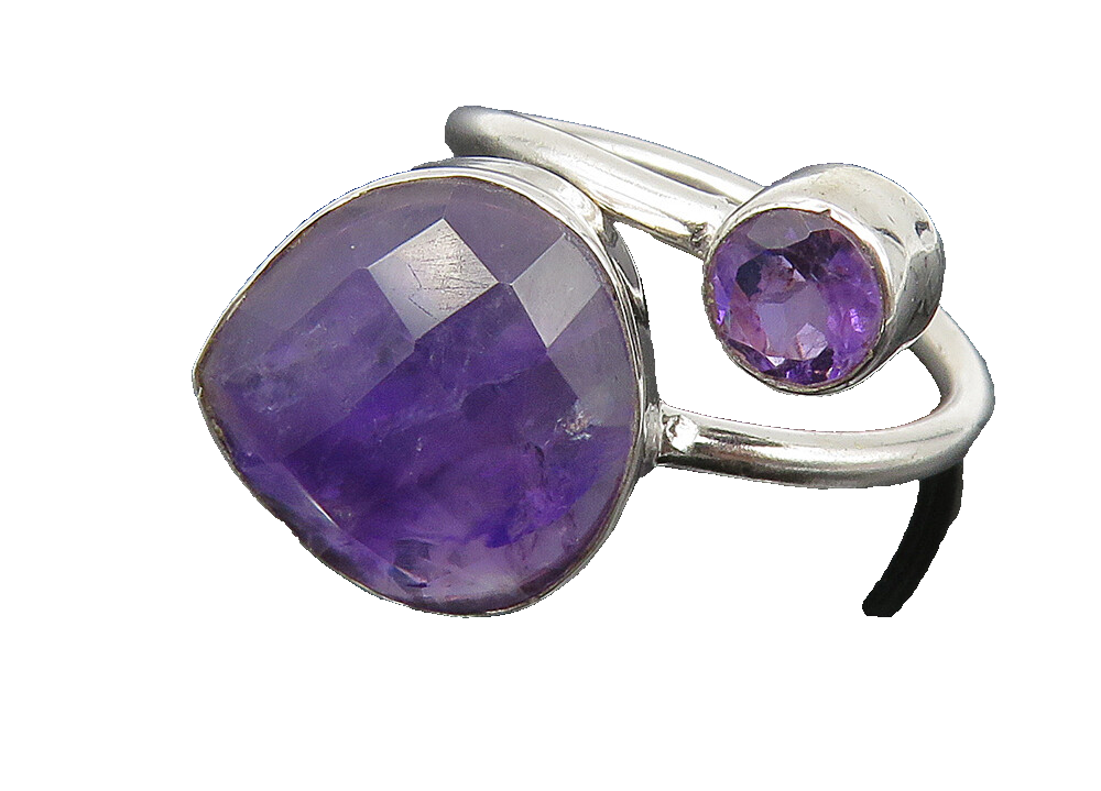 925 Sterling Silver  Faceted Amethyst Shiny Bypass Band Ring Sz 6  RG10567