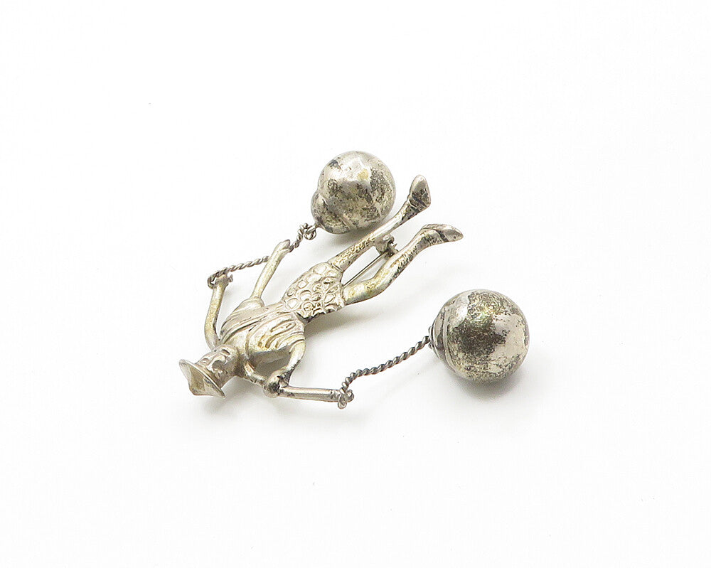 MEXICO 925 Sterling Silver  Vintage Man With Carrying Stick Brooch Pin  BP7557