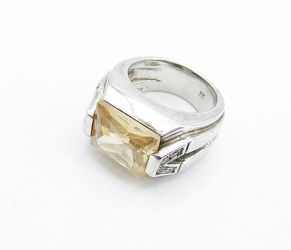 925 Sterling Silver  Peach Colored Topaz Square Cocktail Ring Sz 5.5  RG6233