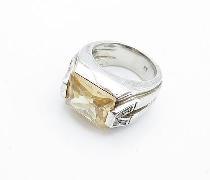 925 Sterling Silver  Peach Colored Topaz Square Cocktail Ring Sz 5.5  RG6233