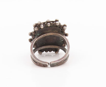 925 Sterling Silver Vintage Ring Rectangle Carnelian Halo Beads  Sz 8.5  RG31787