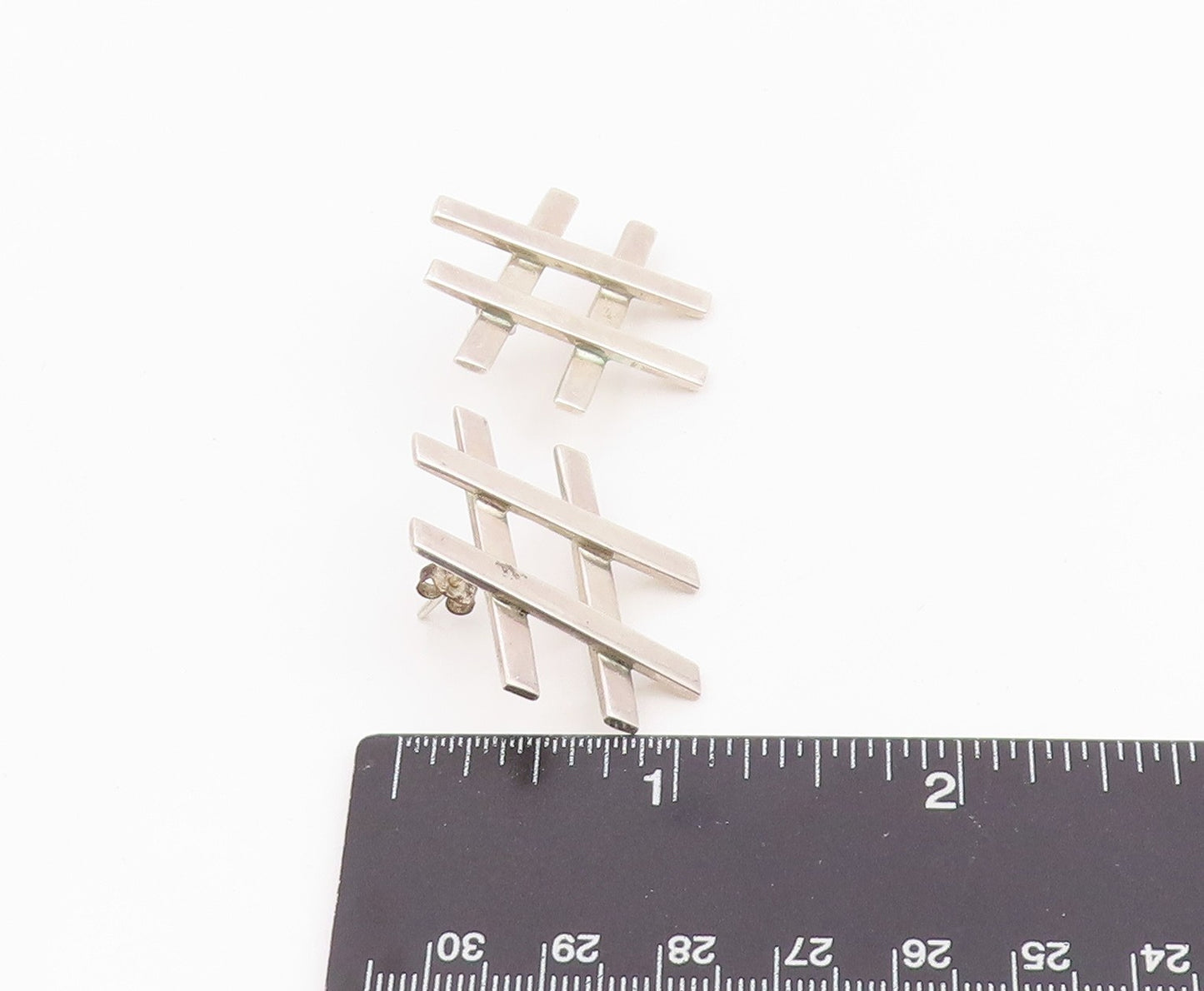 925 Sterling Silver Vintage Earrings MEXICO Tic Tac Toe Hashtag Stud  EG14257