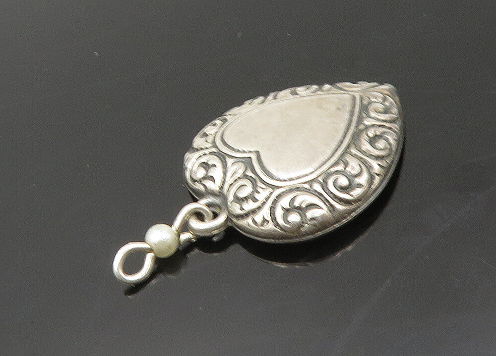 925 Sterling Silver  Vintage Petite Pearl Swirl Love Heart Pendant  PT16473