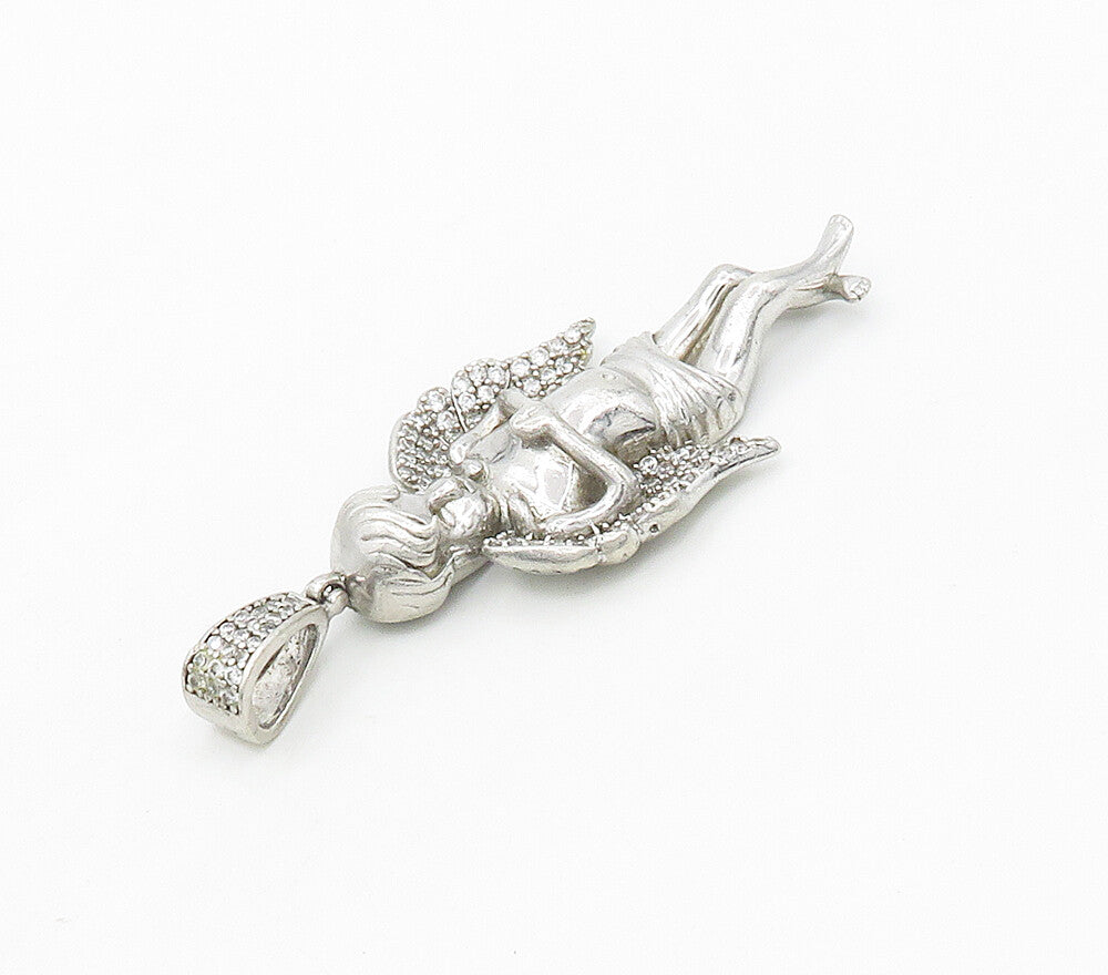 925 Sterling Silver  Sparkling Cubic Zirconia Praying Angel Pendant  PT12195