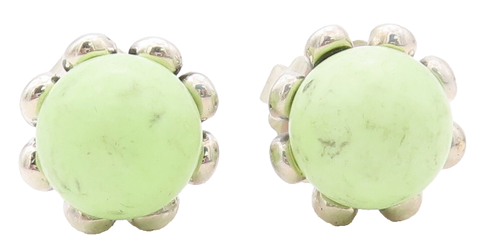 925 Sterling Silver Vintage Earrings Green Gemstone Flower Studs  EG13441