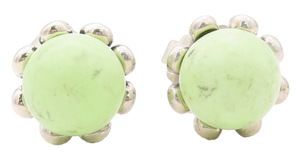 925 Sterling Silver Vintage Earrings Green Gemstone Flower Studs  EG13441