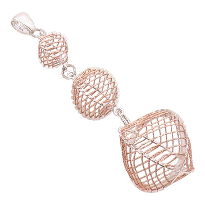 925 Sterling Silver  Shiny Two Tone Graduated Cage Drop Pendant  PT14516