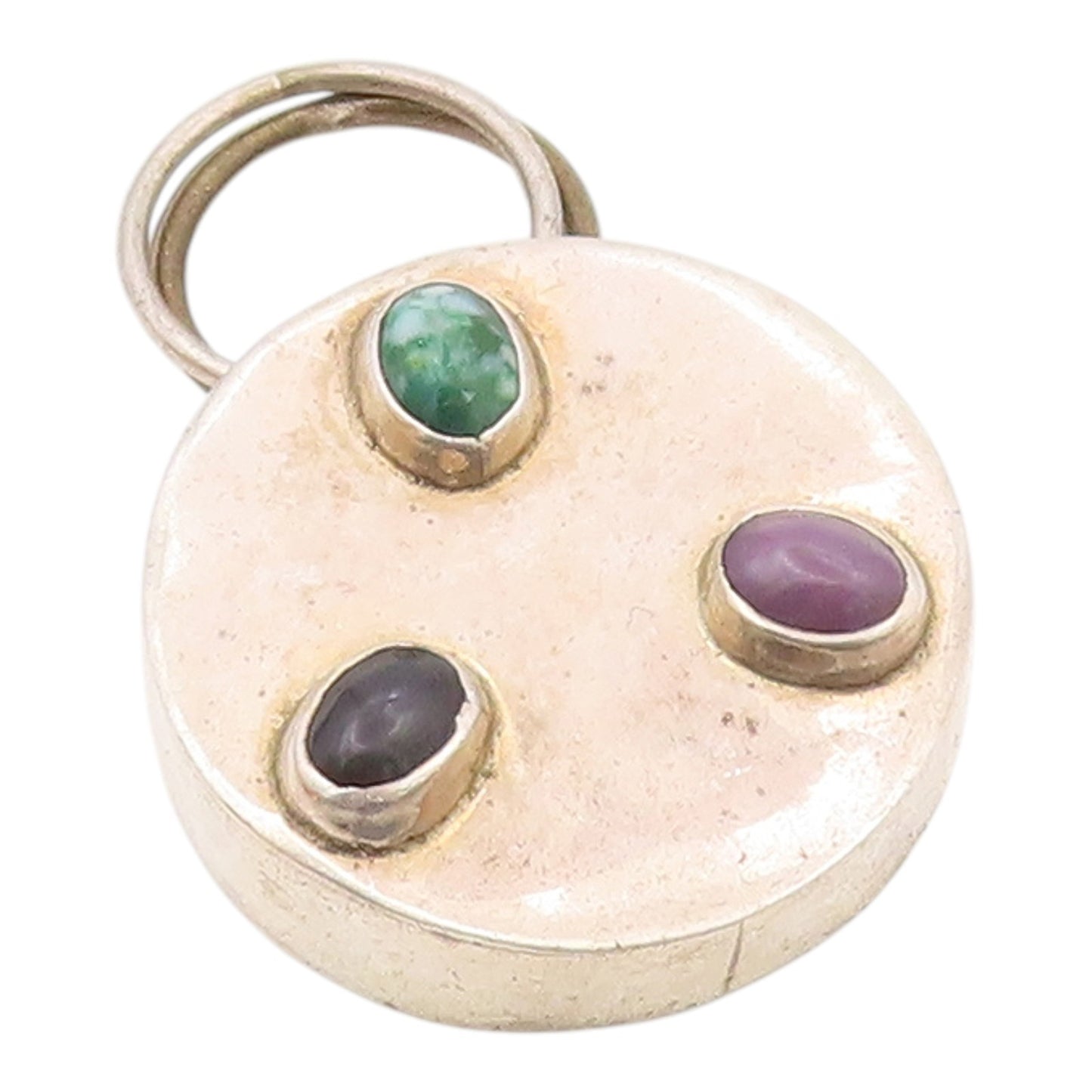 MEXICO 925 Silver  Vintage Black Onyx Sugilite & Jasper Round Pendant  PT18574