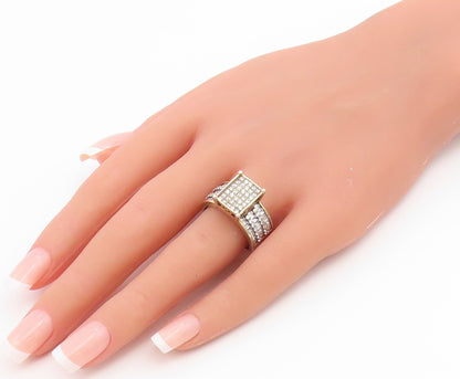 925 Sterling Silver Vintage Ring Gold Plated CZ Statement Band  Sz 9  RG36764