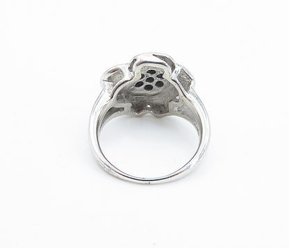 925 Sterling Silver Black Hematite Shiny Floral Statement Ring Sz 6.5 RG6573